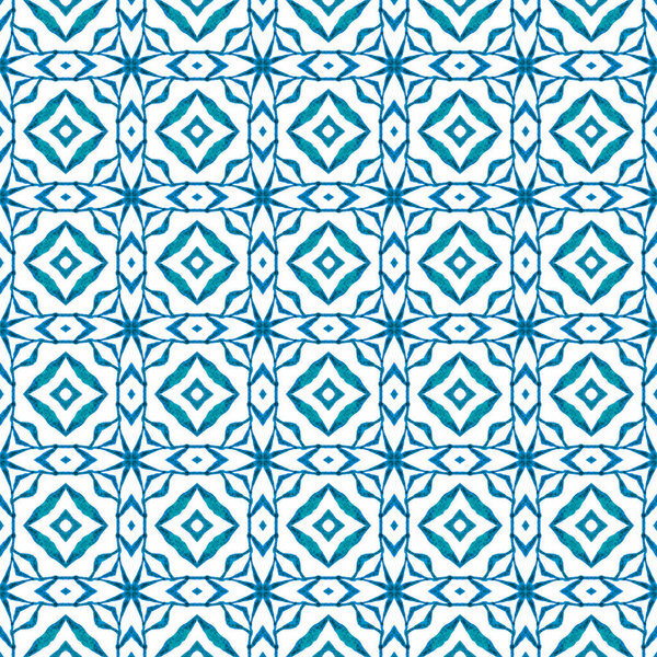 Textile ready delightful print, swimwear fabric, wallpaper, wrapping. Blue beautiful boho chic summer design. Hand painted tiled watercolor border. Tiled watercolor background.