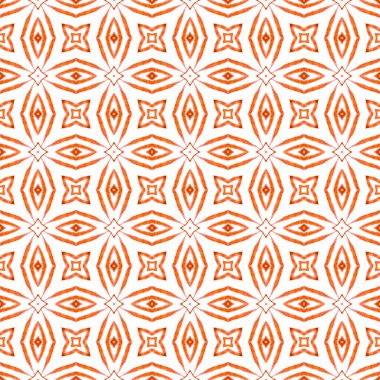 Tekstil hazır güçlü baskı, mayo kumaş, duvar kağıdı, ambalaj. Turuncu değerli boho şık yaz tasarımı. Suluboya madalyonu, kusursuz sınır. Madalyon pürüzsüz desen.