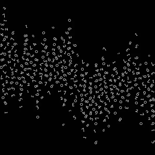 減少する数字 ビッグデータの概念 バイナリホワイトランダム飛行ディジット 黒い背景の劇的な未来的なバナー 落下する数字によるデジタルイラスト — ストック写真