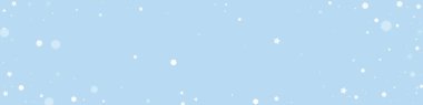 Güzel kar yağışı arkaplanı. Hafif uçan kar taneleri ve açık mavi kış arka planındaki yıldızlar. Güzel kar yağışı şablonu. Panoramik vektör çizimi.