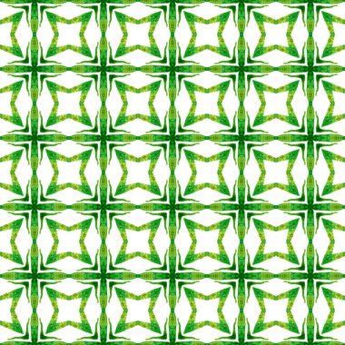 Etnik elle boyanmış desen. Yeşil muhteşem boho şık yaz tasarımı. Suluboya yaz etnik sınır düzeni. Tekstil hazır enfes baskı, mayo kumaş, duvar kağıdı, ambalaj..