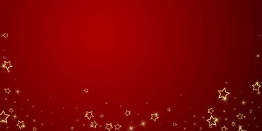 Yıldızlı gece masalı geçmişi. Şirin ışıltılı parıltılar, havada Noel ruhu. Kırmızı arkaplanda kutlama yıldızları vektör çizimi.