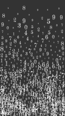 Dağınık numaralar. Beyaz tebeşir parmakları kaotik uçuyor. Tahta arka planda matematik afişi var. Düşen sayılar vektör illüstrasyonu.