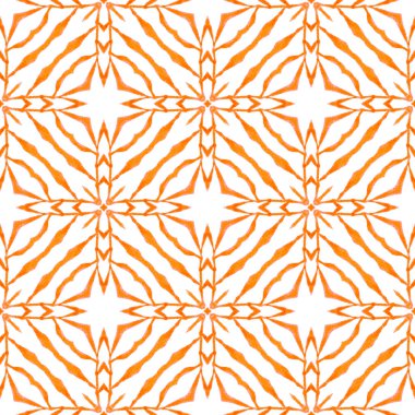 Tekrar eden mayo tasarımı. Turuncu harika boho şık yaz tasarımı. Suluboya, kiremit sınırını tekrarlıyor. Tekstil hazır olağanüstü baskı, mayo kumaş, duvar kağıdı, ambalaj..