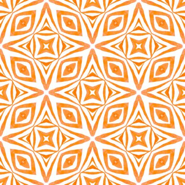 Tekstil hazır güzel baskı, mayo kumaş, duvar kağıdı, ambalaj. Turuncu görünümlü boho şık yaz tasarımı. Etnik elle boyanmış desen. Suluboya yaz etnik sınır düzeni.