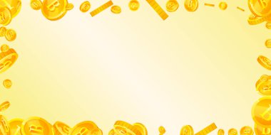 Thai baht coins falling. Gold scattered THB coins. Thailand money. Great business success concept. Wide vector illustration.