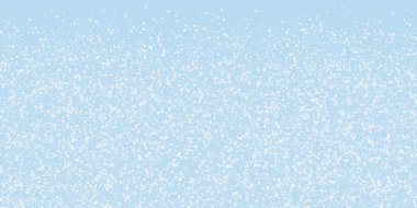 Karlı bir Noel geçmişi var. Hafif uçan kar taneleri ve açık mavi kış arka planındaki yıldızlar. Narin, tatlı, karlı bir Noel. Geniş vektör illüstrasyonu.