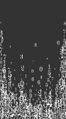 Dağınık numaralar. Beyaz tebeşir parmakları kaotik uçuyor. Tahta arka planda matematik afişi var. Düşen sayılar vektör illüstrasyonu.