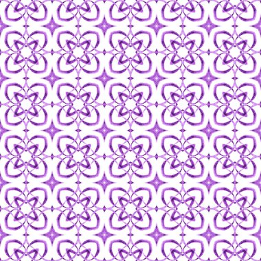 Tekstil hazır canlı baskı, mayo kumaş, duvar kağıdı, ambalaj. Mor büyüleyici boho şık yaz tasarımı. Organik fayans. Moda organik yeşil kenar.