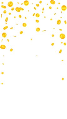 British pound coins falling. Scattered gold GBP coins.  United Kingdom money. Great business success concept. Vector illustration.