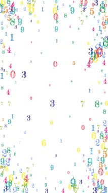 Dağınık numaralar. Renkli çocuksu parmaklar kaotik uçuyor. Beyaz arka planda matematik afişi. Düşen sayılar vektör illüstrasyonu.