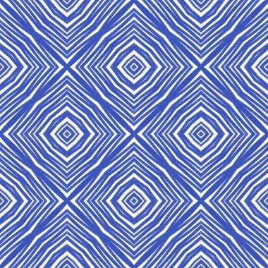 Dokulu çizgili desen. İndigo simetrik kaleydoskop arka planı. Moda desenli şerit tasarımı. Tekstil hazır harika baskı, mayo kumaş, duvar kağıdı, ambalaj..
