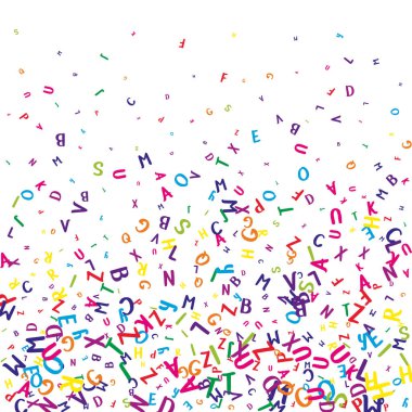 Okul geçmişi kavramı. İngilizce 'nin renkli çocuksu harfleri. Yabancı diller öğrenim kavramı. Beyaz arkaplanda okul afişine geri dön.