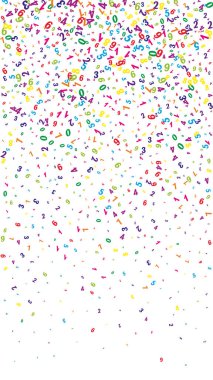 Rengarenk sayılar düşüyor. Uçan parmaklarla matematik çalışma konsepti. Beyaz arka planda matematik afişi. Düşen sayılar vektör illüstrasyonu.