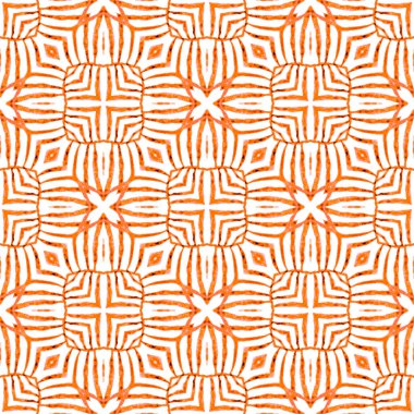 Elle boyanmış suluboya kenar. Turuncu enerjik boho şık yaz tasarımı. Tekstil hazır baskı, mayo kumaş, duvar kağıdı, ambalaj. Döşemeli suluboya arkaplan.