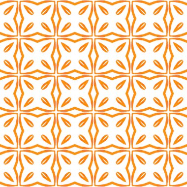 El çizimi yeşil mozaik pürüzsüz sınır. Turuncu olağanüstü boho şık yaz tasarımı. Tekstil hazır ince baskı, mayo kumaş, duvar kağıdı, ambalaj. Mozaik pürüzsüz desen.