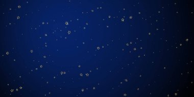 Yıldızlı gece masalı geçmişi. Şirin ışıltılı parıltılar, havada Noel ruhu. Koyu mavi arkaplanda kutlama yıldızları vektör illüstrasyonu.