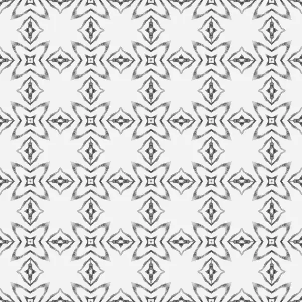 Watercolor ikat repeating tile border. Black and white modern boho chic summer design. Textile ready overwhelming print, swimwear fabric, wallpaper, wrapping. Ikat repeating swimwear design.