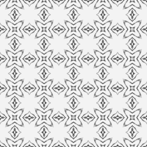 Watercolor ikat repeating tile border. Black and white modern boho chic summer design. Textile ready overwhelming print, swimwear fabric, wallpaper, wrapping. Ikat repeating swimwear design.