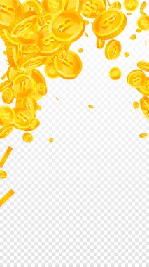 Bitcoin coins falling. Cryptocurrency scattered gold BTC coins. Internet currency. Jackpot wealth or success concept. Vector illustration.