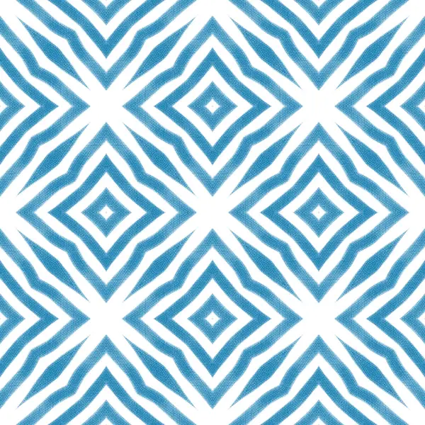 Striped hand drawn pattern. Blue symmetrical kaleidoscope background. Repeating striped hand drawn tile. Textile ready bewitching print, swimwear fabric, wallpaper, wrapping.