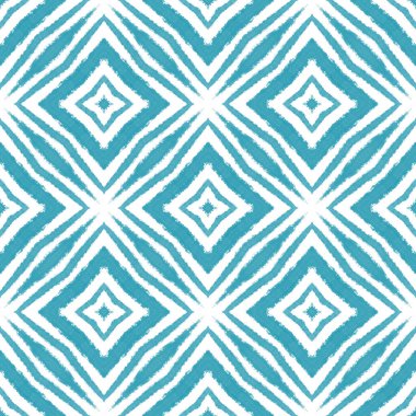 Geometrik dikişsiz desen. Turkuaz simetrik kaleydoskop arka planı. Tekstil hazır nadir baskılar, mayo kumaş, duvar kağıdı, ambalaj. El çizimi geometrik kusursuz tasarım.