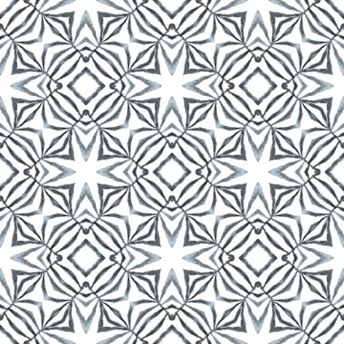 Madalyon pürüzsüz desen. Siyah ve beyaz canlı boho şık yaz tasarımı. Suluboya madalyonu, kusursuz sınır. Tekstil hazır büyüleyici baskı, mayo kumaş, duvar kağıdı, ambalaj..