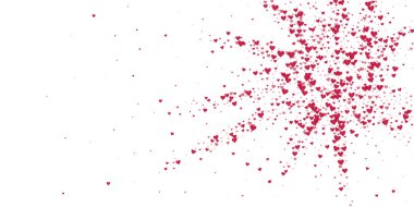 Sevgililer günü kalpleri, uçmak, düşmek, süzülmek. Kırmızı kalpler beyaz arka plana saçılmış. Sevimli sevgililer günü vektör illüstrasyonu.