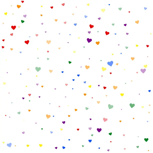 Heart Confetti Valentine Overlay Rainbow Colored Scattered Hearts Lgbt Valentine — Stock Vector