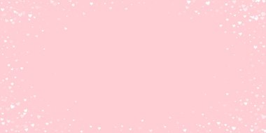 Sevgililer Günü için uçan kalpler. Beyaz kalpler pembe arka plana saçılmış. Güzel uçan kalpler vektör illüstrasyonu.