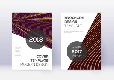 Modern kapak tasarım şablonu. Bordo arka planda altın soyut çizgiler. Fazladan kapak tasarımı. Mükemmel katalog, poster, kitap şablonu vs..