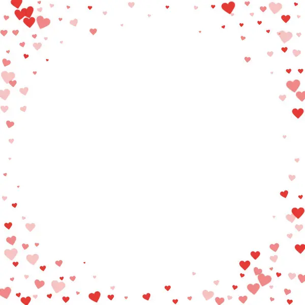 Menaburkan Templat Valentine Hati Hati Merah Tersebar Latar Belakang Putih - Stok Vektor