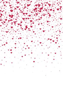 Kalp konfetisi sevgililer günü kaplaması. Kırmızı kalpler beyaz arka plana saçılmış. Joyfull Heart konfeti vektör çizimi