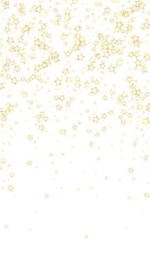 Parıldayan yıldızlar rastgele dağılmış, uçuyor, düşüyor, yüzüyor. Noel kutlaması kavramı. Beyaz arkaplanda şenlikli yıldız vektör çizimi.