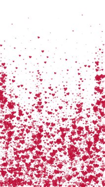 Kalp konfetisi sevgililer günü kaplaması. Kırmızı kalpler beyaz arka plana saçılmış. Joyfull Heart konfeti vektör çizimi