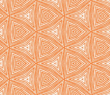 Tekrar eden mayo tasarımı. Turuncu simetrik kaleydoskop arka planı. Tekstil hazır harika baskı, mayo kumaş, duvar kağıdı, ambalaj. Yaz şapkası süsleme deseni.