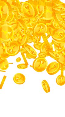 Japanese yen coins falling. Scattered gold JPY coins. Japan money. Jackpot wealth or success concept. Vector illustration.
