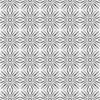 Döşemeli suluboya arka plan. Siyah ve beyaz boho şık yaz tasarımı. Tekstil hazır baskı, mayo kumaş, duvar kağıdı, ambalaj. Elle boyanmış suluboya kenar.