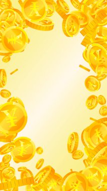 Chinese yuan coins falling. Scattered gold CNY coins. China money. Global financial crisis concept. Vector illustration.