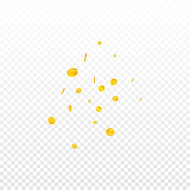 Thai baht coins falling. Gold scattered THB coins. Thailand money. Great business success concept. Square vector illustration.