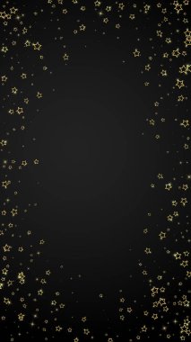 Yıldızlı gece masalı geçmişi. Şirin ışıltılı parıltılar, havada Noel ruhu. Siyah arkaplanda kutlama yıldızları vektör çizimi.