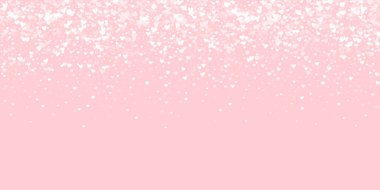 Serpiştirilmiş kalpler sevgililer günü şablonu. Beyaz kalpler pembe arka plana saçılmış. Kutlama serpiştirilmiş kalp vektör illüstrasyonu.