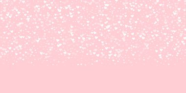 Kalp konfetisi sevgililer günü kaplaması. Beyaz kalpler pembe arka plana saçılmış. Joyfull Heart konfeti vektör çizimi