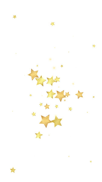 Наложение вектора волшебных звёзд. Золотые звезды разбросаны случайно, падают, плавают. Хаотично мечтательный детский шаблон наложения. Очаровательный вектор с волшебными звездами на белом фоне.