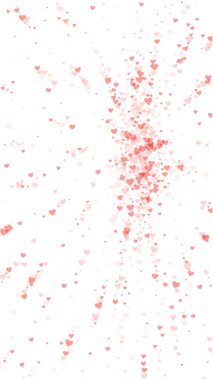 Sevgililer Günü için uçan kalpler. Kırmızı kalpler beyaz arka plana saçılmış. Güzel uçan kalpler vektör illüstrasyonu.