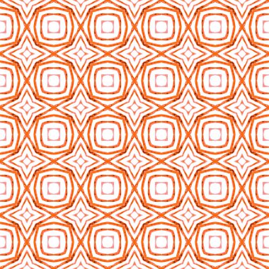 Tekstil hazır harika baskı, mayo kumaş, duvar kağıdı, ambalaj. Turuncu enfes boho şık yaz tasarımı. Sembol suluboya deseni. Yeşil geometrik sembolü suluboya kenarı.