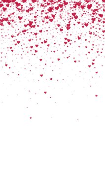 Kalp konfetisi sevgililer günü kaplaması. Kırmızı kalpler beyaz arka plana saçılmış. Joyfull Heart konfeti vektör çizimi