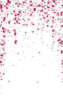 Düşen kalpler sevgililer günü kartı şablonu. Kırmızı kalpler beyaz arka plana saçılmış. Kaotik düşen kalpler vektör illüstrasyonu.