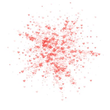Serpiştirilmiş kalpler sevgililer günü şablonu. Kırmızı kalpler beyaz arka plana saçılmış. Kutlama serpiştirilmiş kalp vektör illüstrasyonu.