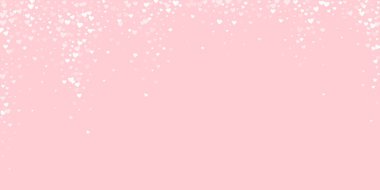 Serpiştirilmiş kalpler sevgililer günü şablonu. Beyaz kalpler pembe arka plana saçılmış. Kutlama serpiştirilmiş kalp vektör illüstrasyonu.